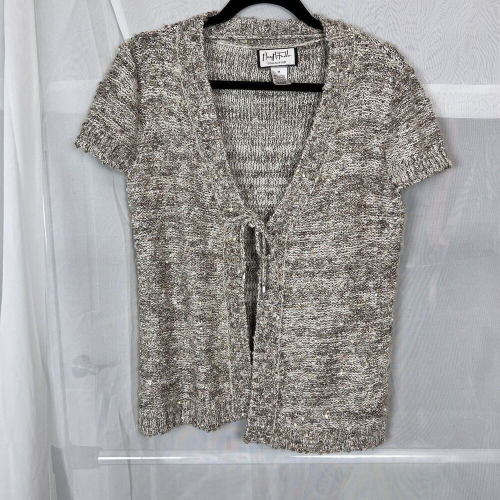 vintags 90s mary mcfadden sequin knit tie front sweater sz MD fairycore boho